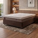 Ver imagem 3 de Cama Box Casal Queen Colchão Molas Ensacadas Guarda Costas Alameda 158x198x68cm Suede Marrom/Branco