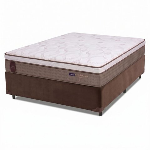 Cama Box Casal Queen Colchão Molas Ensacadas Guarda Costas Alameda 158x198x68cm Suede Marrom/Branco