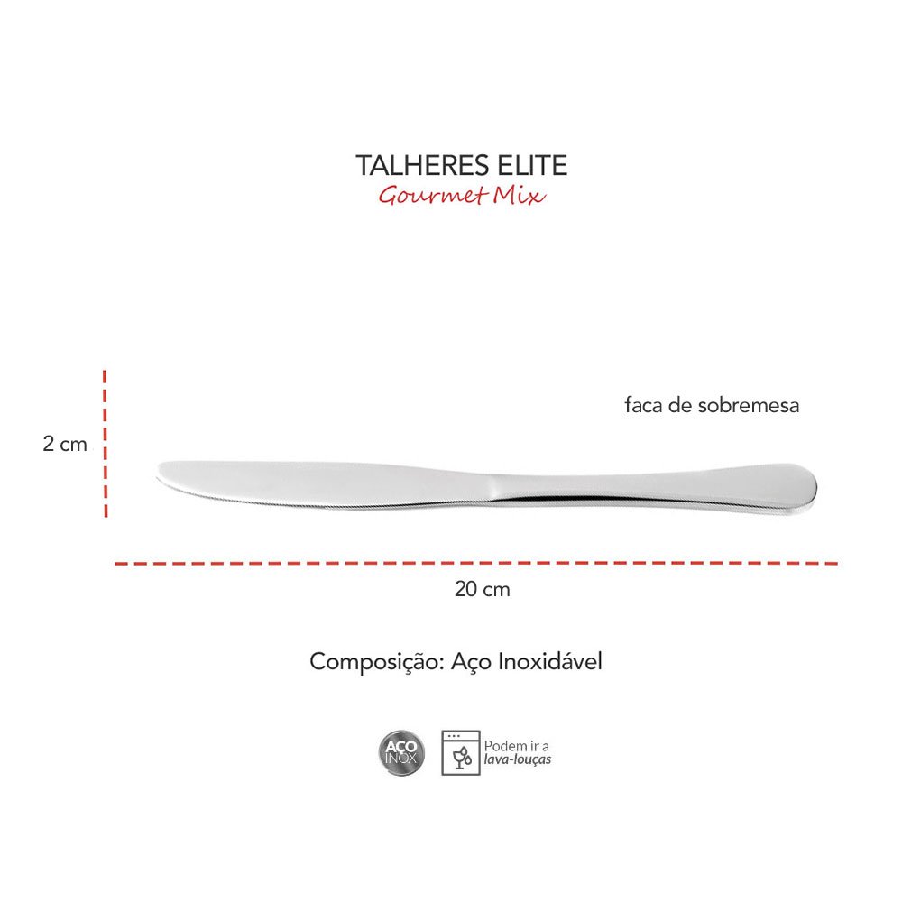 Faca de Sobremesa Aço Inox Resistente Elite 6un - 3