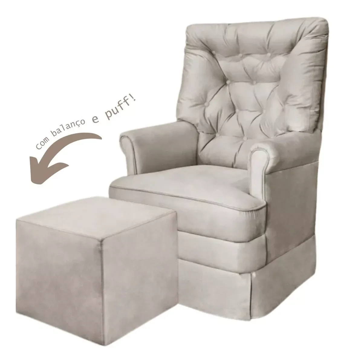 Ver imagem 5 de Poltrona de Amamentaçao Balanço e Puff Alana Veludo Cinza - Harmônica Móveis