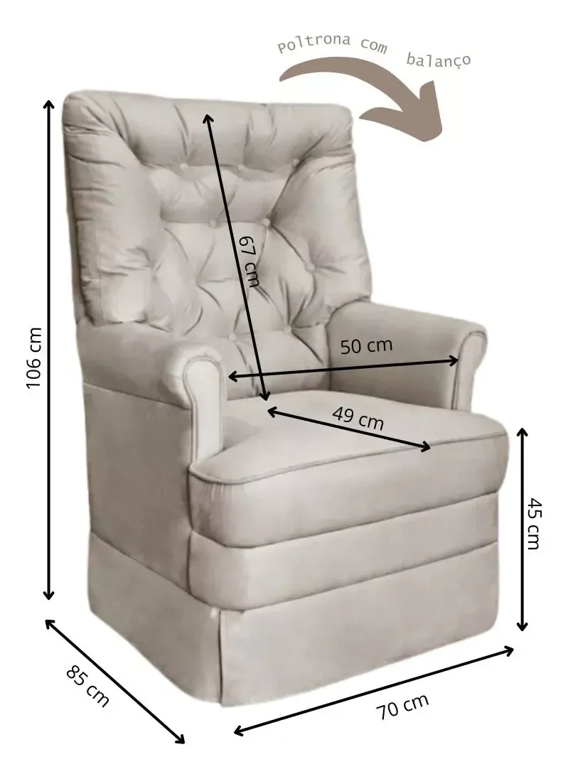 Ver imagem 6 de Poltrona de Amamentaçao Balanço e Puff Lila Baby Veludo Cinza - Harmônica Móveis