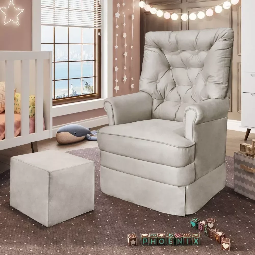 Ver imagem 4 de Poltrona de Amamentaçao Balanço e Puff Lila Baby Veludo Cinza - Harmônica Móveis