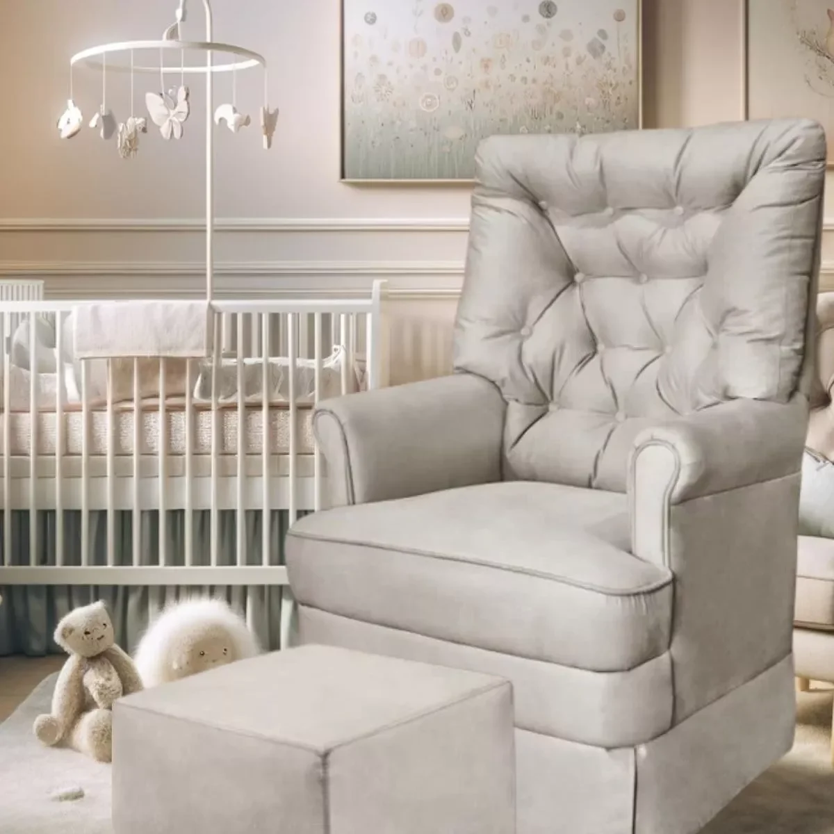 Ver imagem 7 de Poltrona de Amamentaçao Balanço e Puff Alana Veludo Cinza - Harmônica Móveis