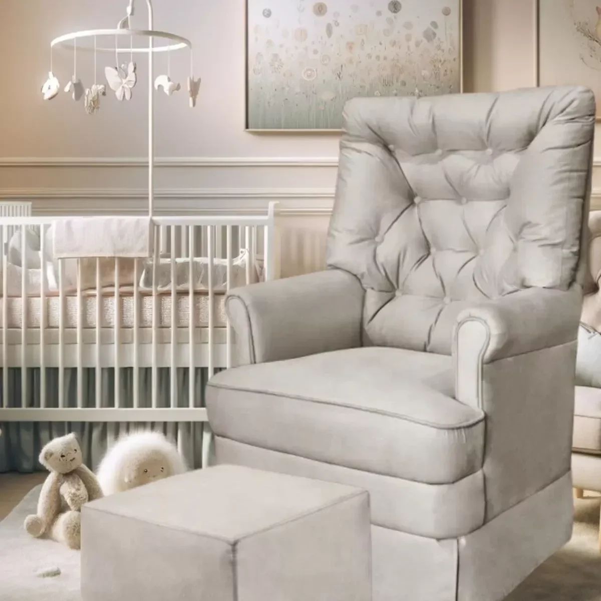 Poltrona de Amamentaçao Balanço e Puff Lila Baby Veludo Cinza - Harmônica Móveis - 7