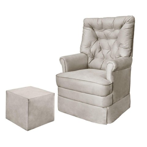 Poltrona de Amamentaçao Balanço e Puff Lila Baby Veludo Cinza - Harmônica Móveis