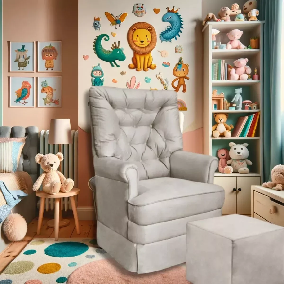 Poltrona de Amamentaçao Balanço e Puff Lila Baby Veludo Cinza - Harmônica Móveis - 8