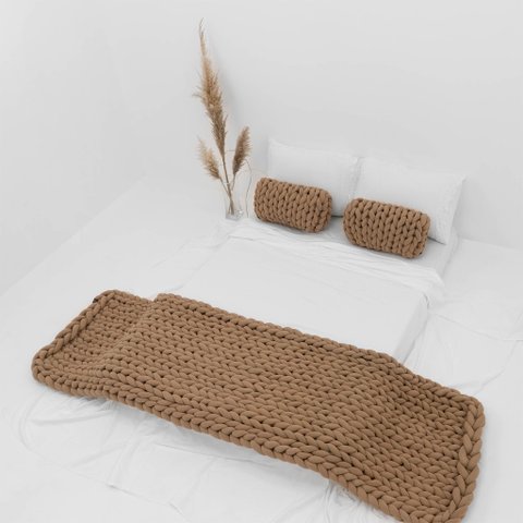 Manta Peseira de Maxi Tricot Casal 0,60x2,00m, Cor Areia - Magma Cotton