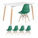 Ver imagem 1 de Kit - Mesa Retangular Eames 80 X 120 Cm + 4 Cadeiras Dsw Mesa Branco com Cadeiras Verde Escuro