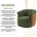 Ver imagem 7 de Poltrona Decorativa Giratória Luxuosa Linho Verde Detalhe Courino Caramelo Montada Sala Hall