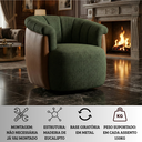 Ver imagem 6 de Poltrona Decorativa Giratória Luxuosa Linho Verde Detalhe Courino Caramelo Montada Sala Hall