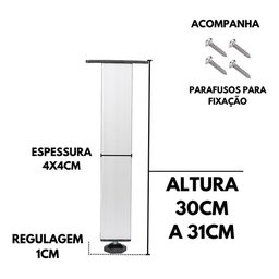 Kit 4 Pé Alumínio 30cm Fosco Cozinha Móveis 40x40 Regulável - 3