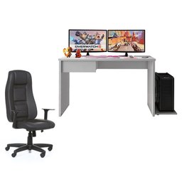 Mesa para Computador Desk Gamer Drx-8000 Branco com Cadeira Giratória Preto - Pr Móveis - 1 Mesa para Computador Desk Gamer Drx-8000 Branco com Cadeira Giratória Preto - Pr Móveis - 1