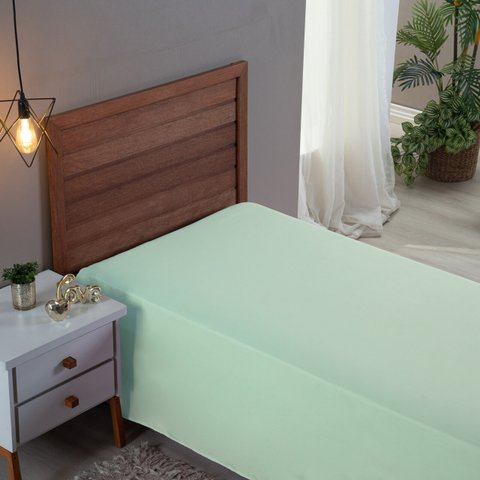 Roupa Cama Solteiro 300 Fios Lençol Virol sem Elástico de Algodão:verde Bebe