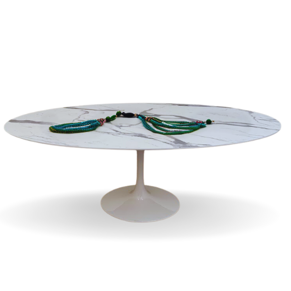 Mesa de Jantar Tulipa Saarinen Oval 180x100cm Testurizado Marmore Modelar Art Moveis - 3