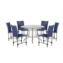 Ver imagem 1 de Mesa Ascoli 120 Cm com 6 Cadeiras Cannes de Alumínio, Pintura Fendi e Trama Tela de Corda Náutica