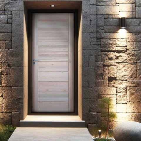 Kit Porta de Madeira Maciça 3B Eucalipto 210x82cm Batente 14cm Abertura Direita Marrom Uniportas