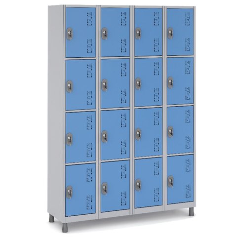 Armário Roupeiro Aço 16 Portas 191×130×41cm Volume C/ Tranca Cor:azul