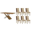 Ver imagem 1 de Conjunto: Mesa Sala Jantar Imperatriz Curvo 180cm + 6 Cadeiras Tilia Naturale/off White - Linho Bege