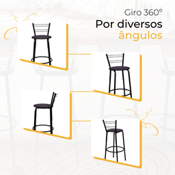 Kit 2 Banquetas para Balcão Bancada Cozinha Bistrô Ilhas Gourmet Bares Banco Flórida Preta - 5