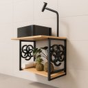 Ver imagem 6 de Conjunto Gabinete Banheiro Completo 50cm Armário com Cuba Estilo Industrial Amadeirado e Preto Pia