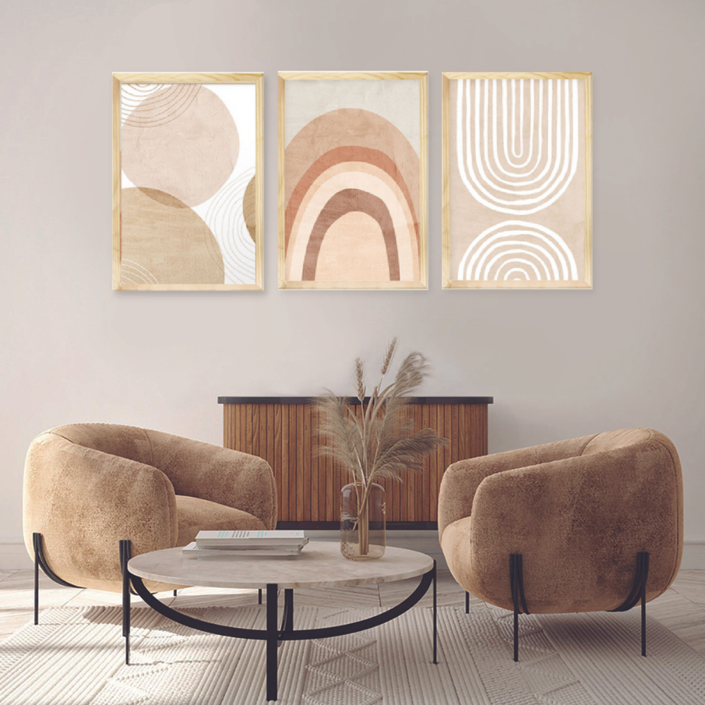Kit 3 Quadros Decorativos Estilo Boho Formas Abstrato Moderno com ...