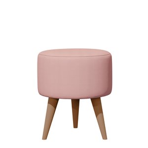 Banqueta Redonda Suede Rose Puff Estofado Pé Palito Resistente Puf Decorativo