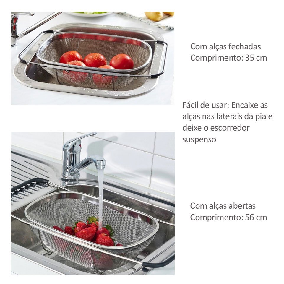 Escorredor de Alimentos Salada Arroz Retratil Inox Alça Pia - 3