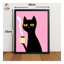 Ver imagem 2 de Quadro Decorativo Gato Tomando Café com Moldura e Vidro Preto