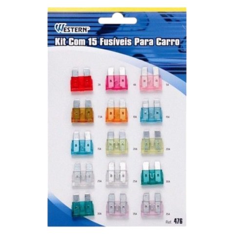 Kit 15 Jogo de Fusíveis para Carro Reposição Western
