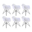 Ver imagem 1 de Kit 6 Poltronas Eames Eiffel Branca com Braço Daw de Ferro Preto