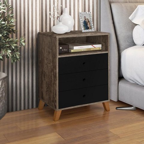 Mesa de Cabeceira Retro Castani com Preto Austria