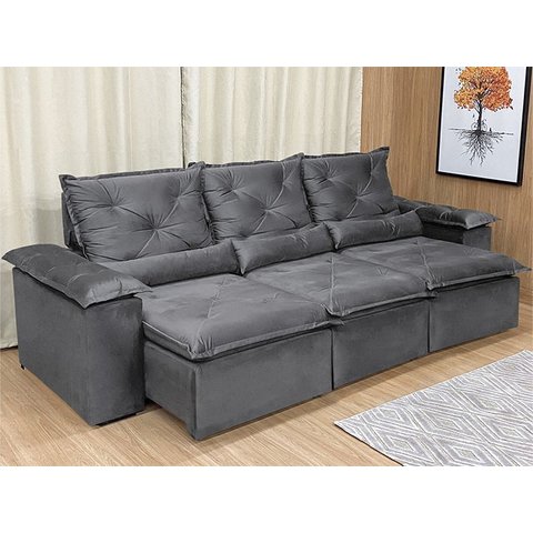 Sofá Retrátil Reclinável Confortável Várias Cores e Tamanhos Cor:cinza;tamanho:2,70