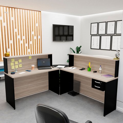 Balcão Atendimento de Canto C/ Gaveteiro Recepção 1400x600 Netmobil - Dubai
