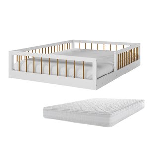 Cama Casal Montessoriana Premium Quarto Infantil Moderno com Colchão Tamanho Casal Cor Branco