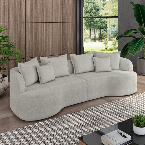 Sofá Living Decorativo Salinas 2 Lugares com Almofadas 210cm Modulado Bouclê Cinza G33- Gran Belo