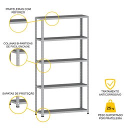 ESTANTE DE AÇO 175X92X30 5 PRAT. C/ REFORÇO PANDIN - CINZA EP-5AR-VU-175 - 3