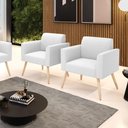 Ver imagem 2 de Poltrona Sala Estar Pé Palito Natural Kit 2 Marisa Bouclê Off White D03 - D'rossi