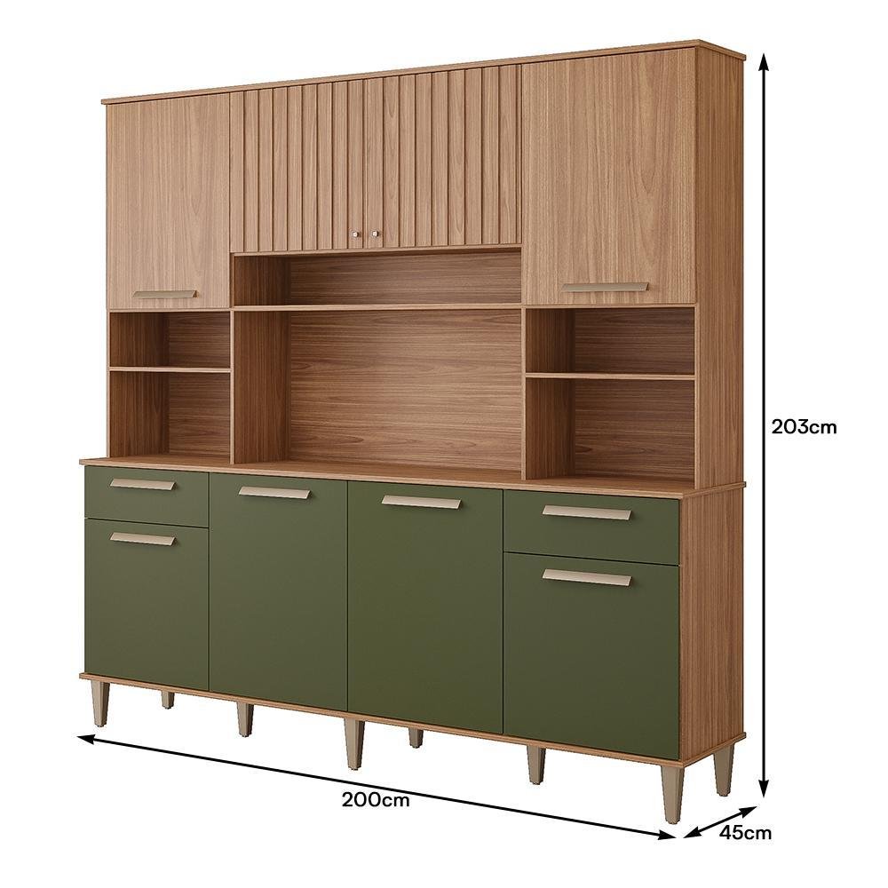 Cozinha Compacta Lívia 200cm 8 Portas e 2 Gavetas Freijó/verde