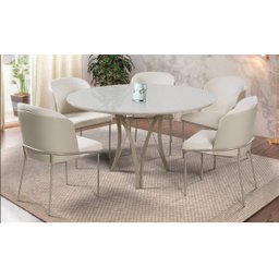Kit Sala de Jantar Mesa Barcelona e 4 Cadeiras Aurora:120x120 - 4 Kit Sala de Jantar Mesa Barcelona e 4 Cadeiras Aurora:120x120 - 4