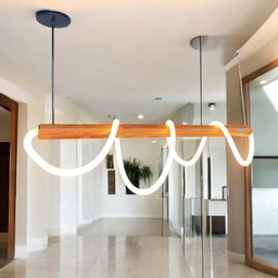 Lustre Cordas Pendente Rustico com Led Madeira Peroba Rosa - 4