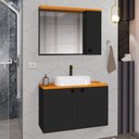 Ver imagem 1 de Conjunto para Banheiro Gabinete Suspenso com Cuba e Espelheira Madri Preto com Nature - Rede Móveis