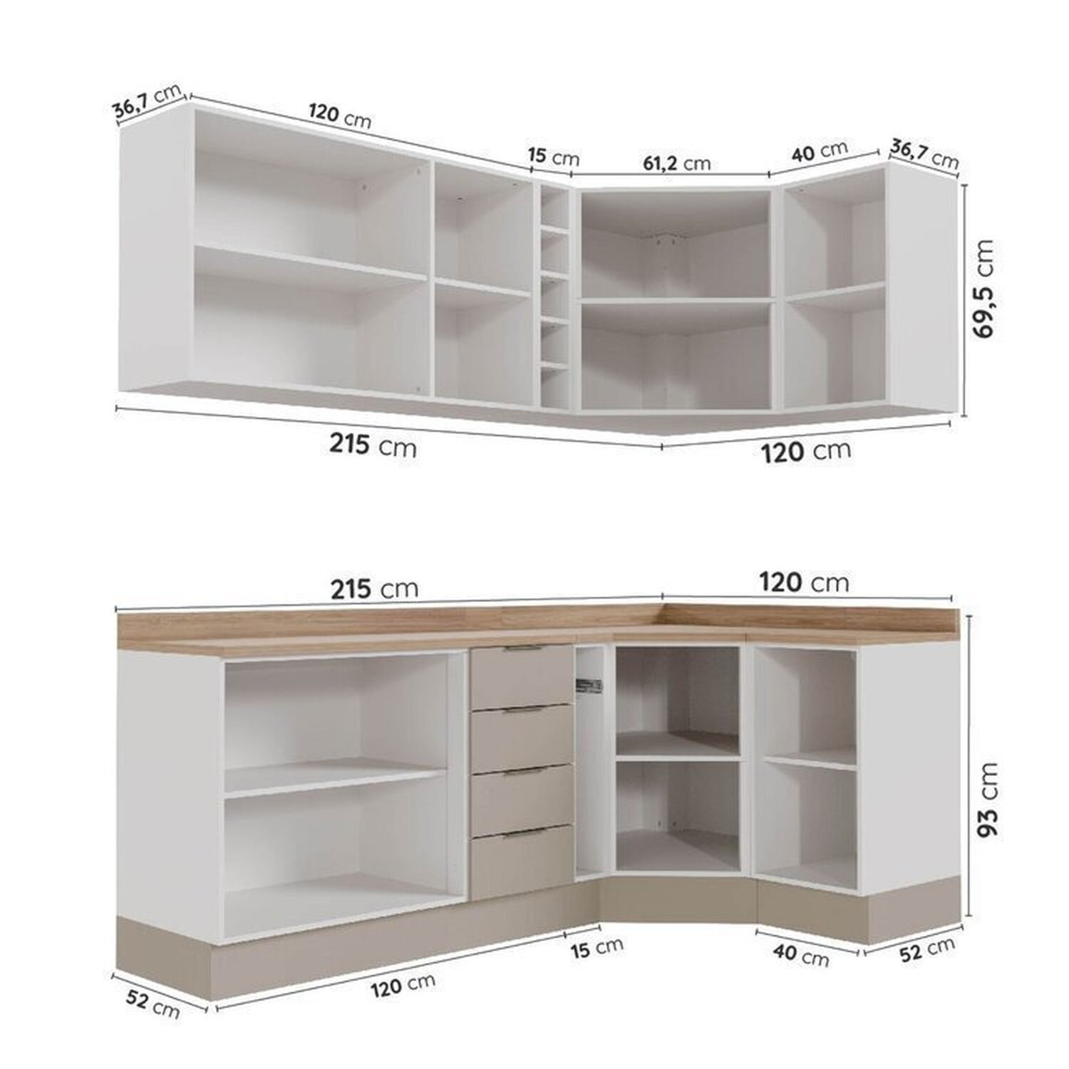 Cozinha Modulada 8 Peças com Tampo com Rodapé 4 Aéreos e 4 Balcões Ipanema CabeCasa MadeiraMadeira - 4