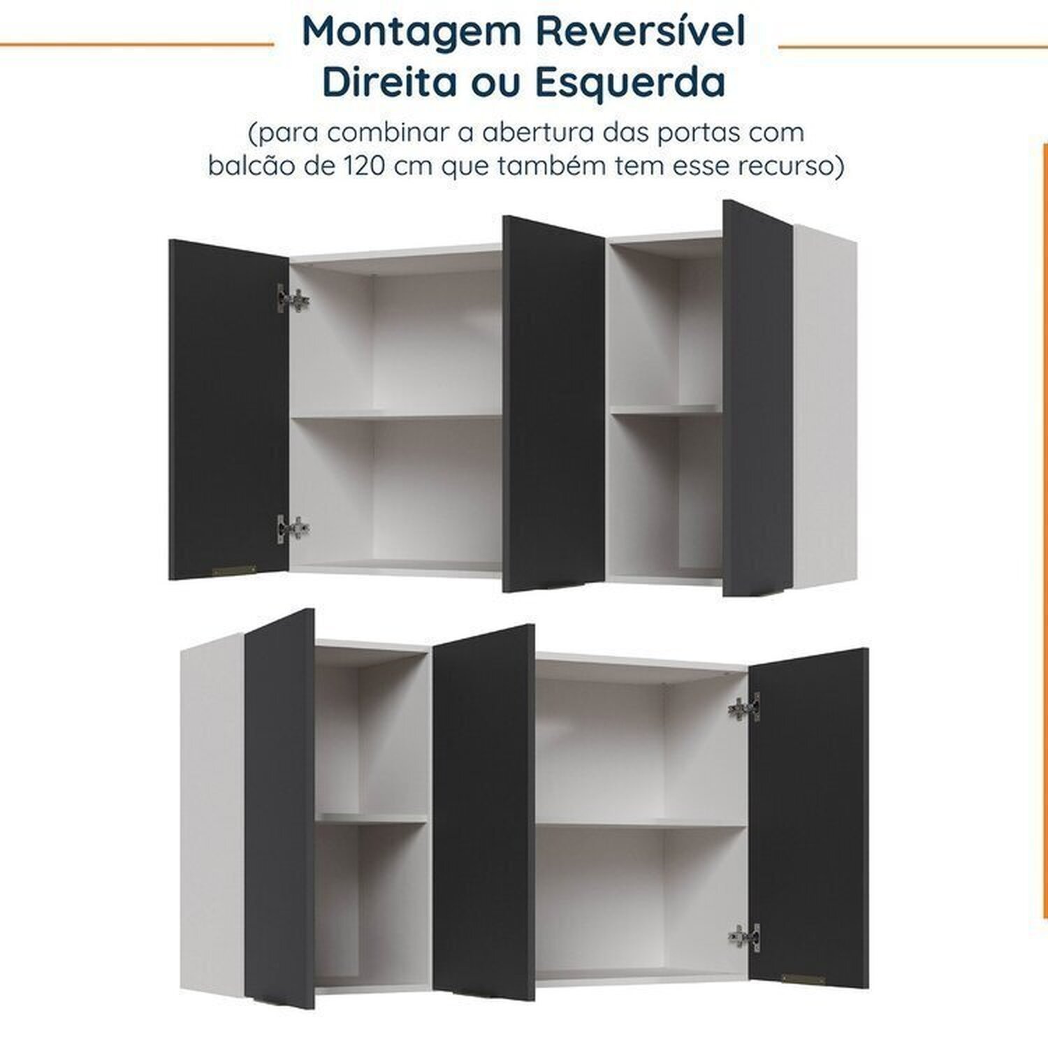 Cozinha Modulada 8 Peças com Tampo com Rodapé 4 Aéreos e 4 Balcões Ipanema CabeCasa MadeiraMadeira - 11