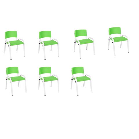 Kit 7 Cadeiras Infantil Iso, Escola, Base Branco- Verde Claro