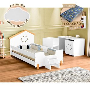 Cama Infantil com Colchão Alegra Branca e Amêndoa Branco