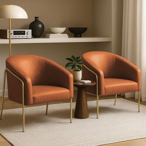 Poltrona Sala Industrial Alta Dourado Kit 2 Stella Sintético Pu Nozes D03 - D’Rossi