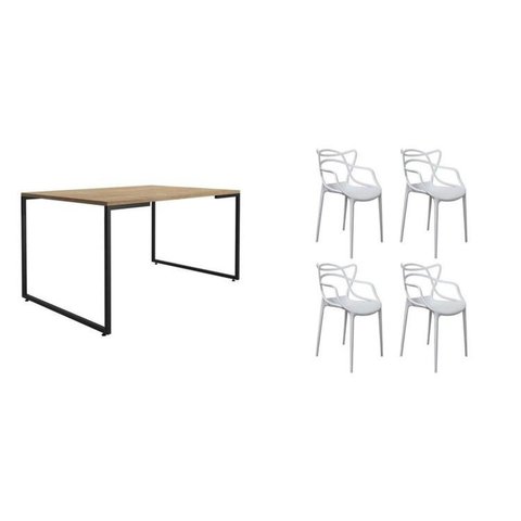 Conjunto Mesa de Jantar com 4 Cadeiras Allegra Espresso Móveis Branco/Natura