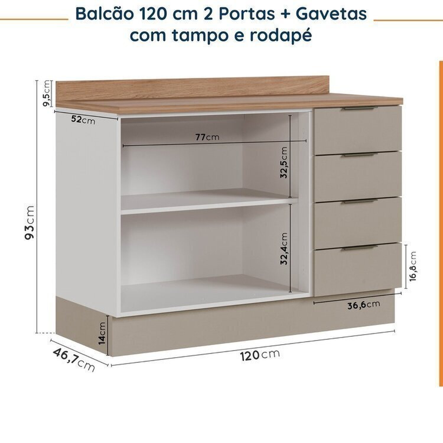 Cozinha Modulada 8 Peças com Tampo com Rodapé 4 Aéreos e 4 Balcões Ipanema CabeCasa MadeiraMadeira - 15