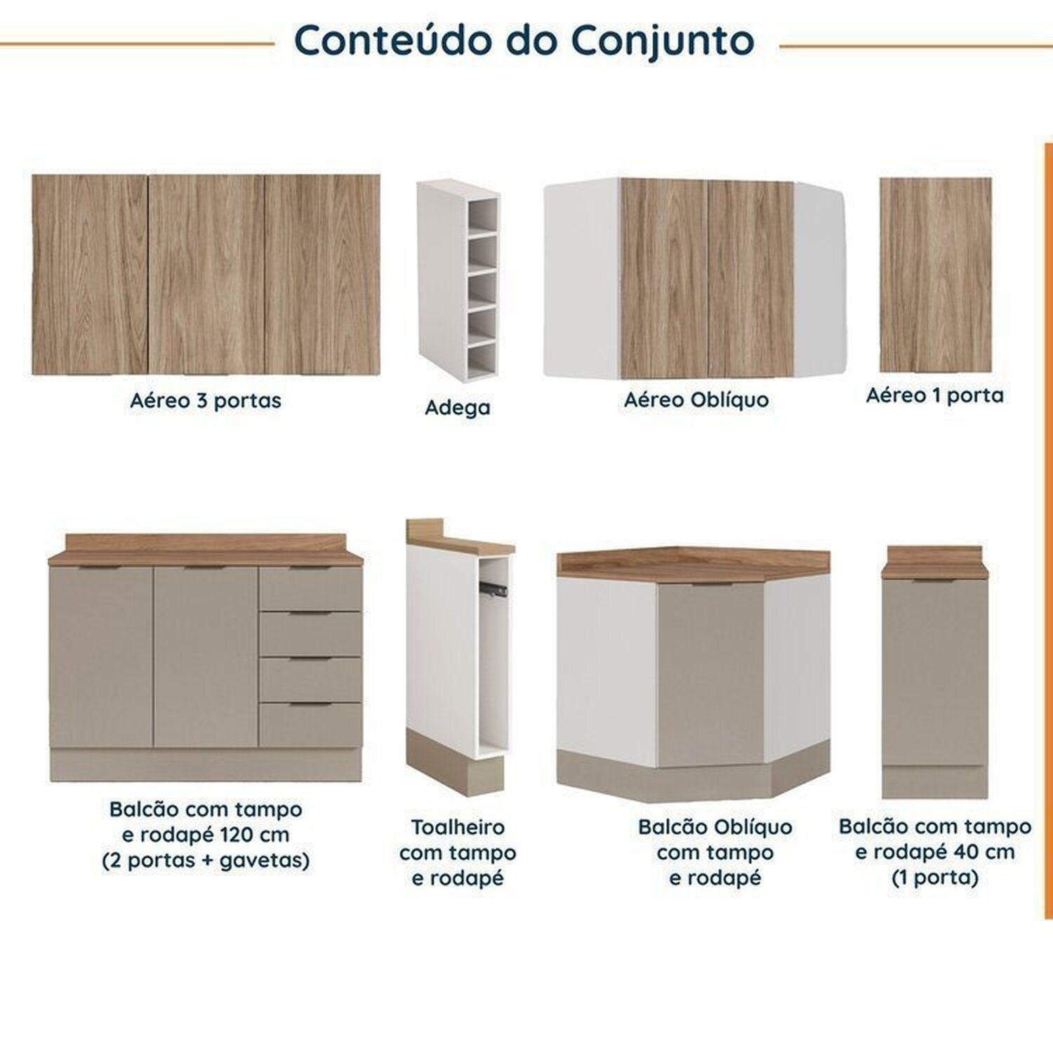 Cozinha Modulada 8 Peças com Tampo com Rodapé 4 Aéreos e 4 Balcões Ipanema CabeCasa MadeiraMadeira - 3