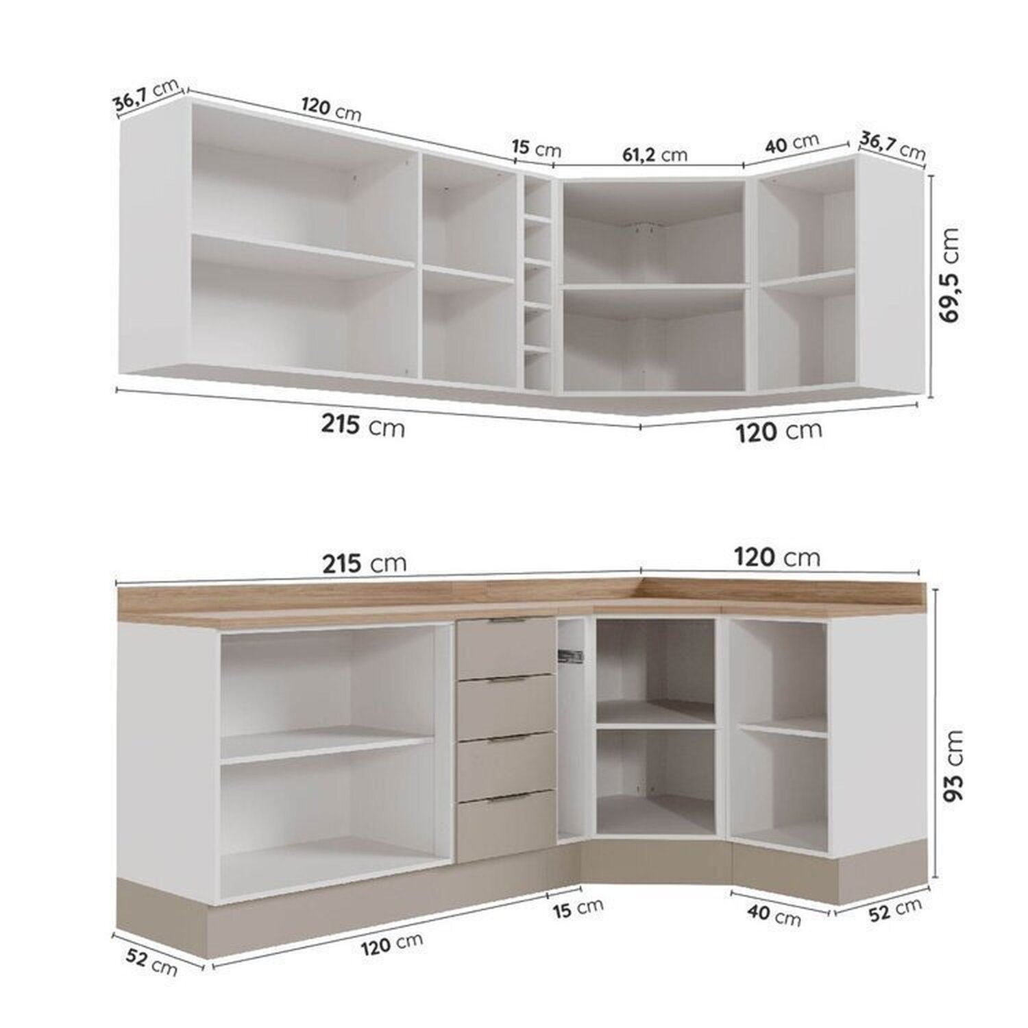 Cozinha Modulada 8 Peças com Tampo com Rodapé 4 Aéreos e 4 Balcões Ipanema CabeCasa MadeiraMadeira - 4